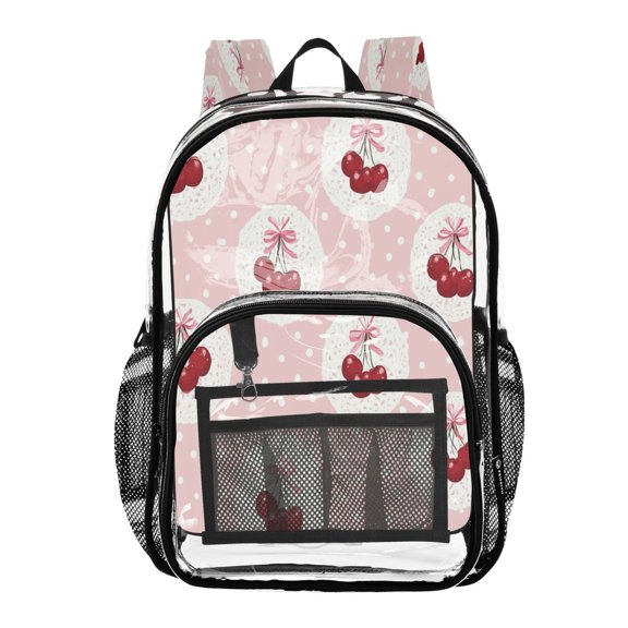 PVC Transparent Backpacks Clear Backpack for Travel and Outings Pink Red Cherry