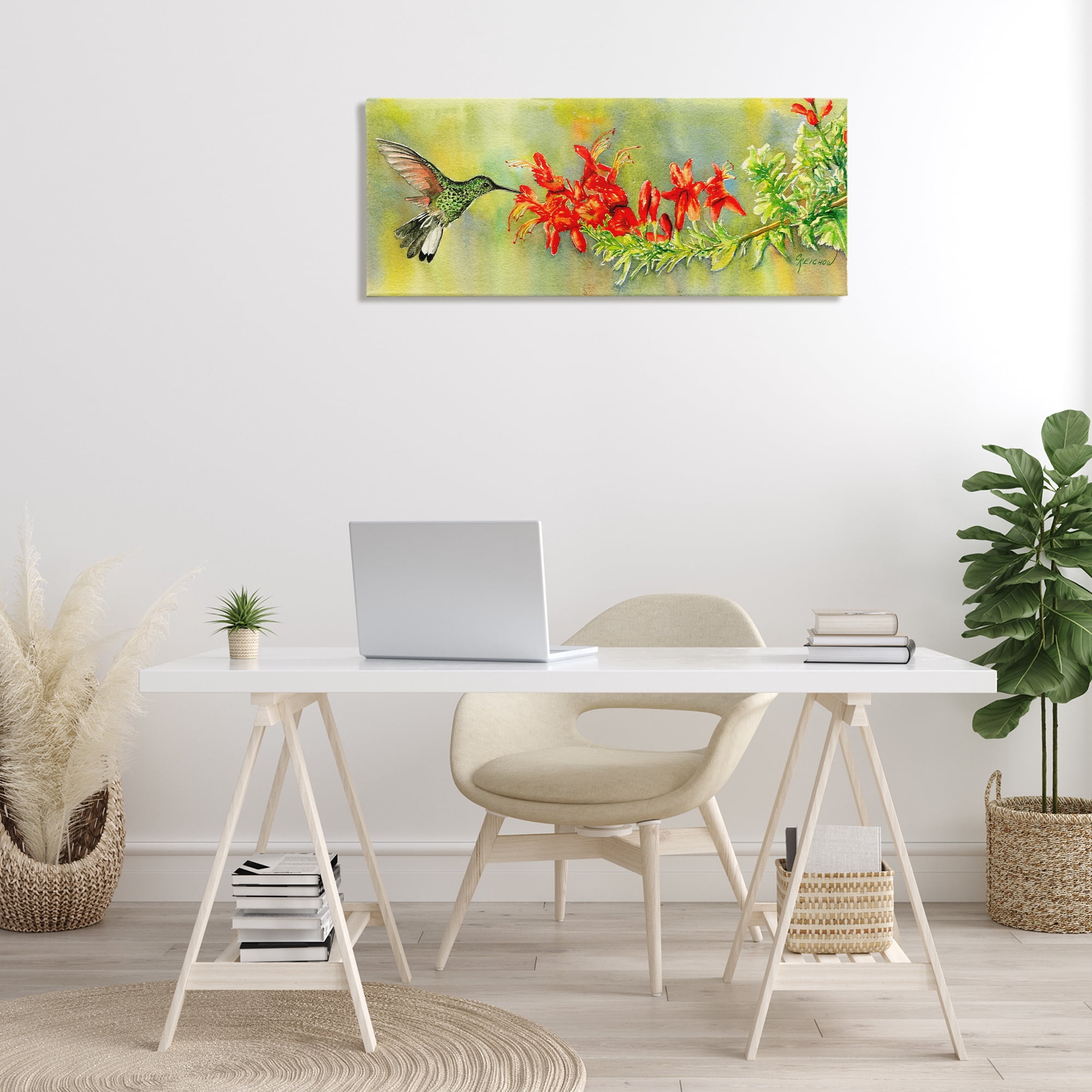 Stupell Industries Quick Sip Hummingbird Animals & Insects Painting Gallery Wrapped Canvas Art Print Wall Art, 40 x 17