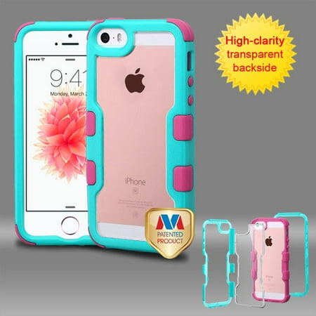 MYBAT Natural Teal Green Frame+Transparent PC Back/Electric Pink TUFF Vivid Hybrid Case for iPhone SE,iPhone 5s/5