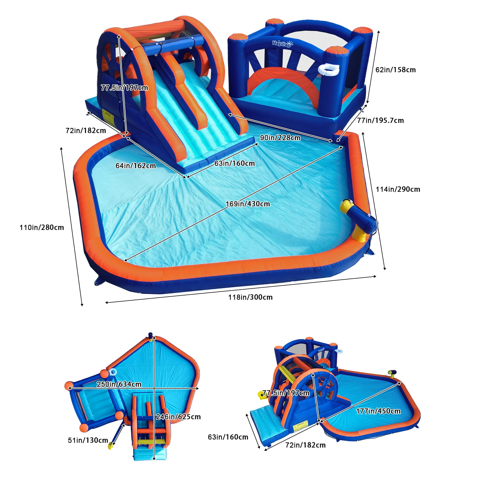 Hapcap Inflatable Water Slide Bounce House for Kids, Water Park Splash Pool with Blower, Outdoor Backyard