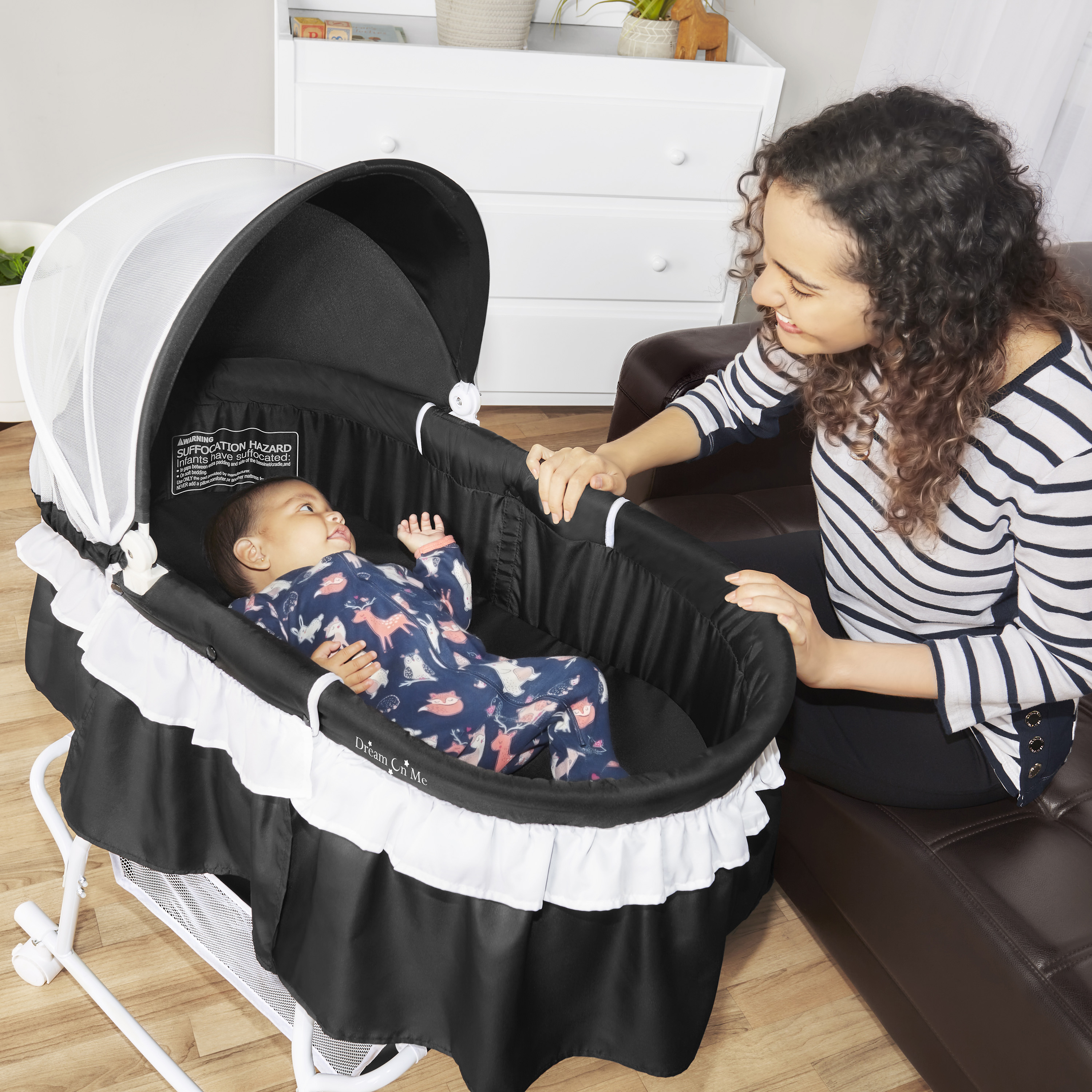 Dream On Me Lacy Portable 2-in-1 Bassinet & Cradle in Black, Lightweight Baby Bassinet - image 3 of 24
