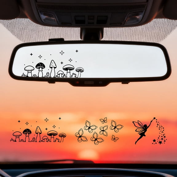 6Pcs 3 Styles Butterfly Car Mirror Decal Mushroom Car Window Stickers Mushroom Butterflies Fairy Stars Mixed Patterns Tiny PVC Vinyl Transfer Sticker