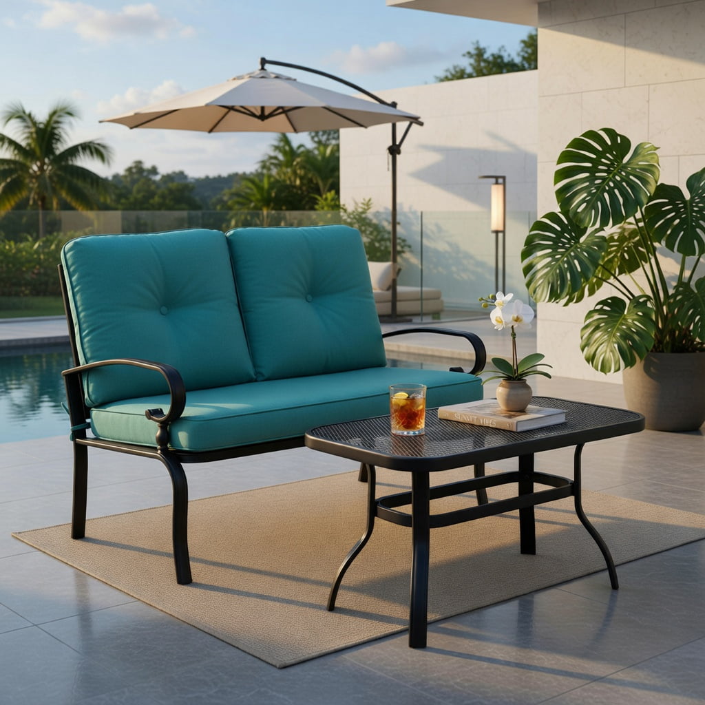 Hommoo 3-Piece Outdoor Rattan Rocking Chair Set with Tempered Glass Table, PE Wicker Patio Furniture for Backyard, Poolside, and Deck, Brown