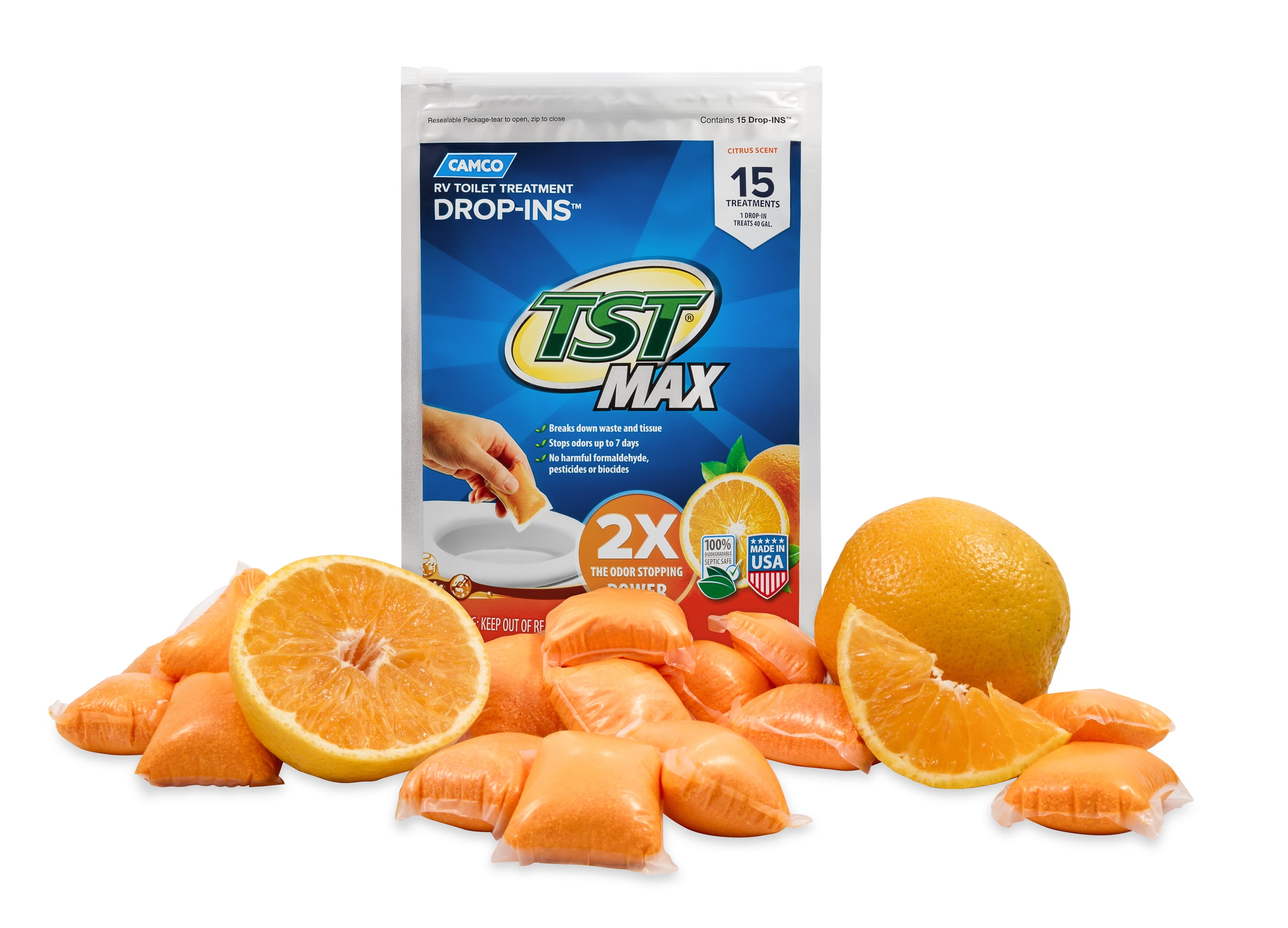 Camco TST MAX Orange Drop-INs for RVs | 15 per Bag | (41189)
