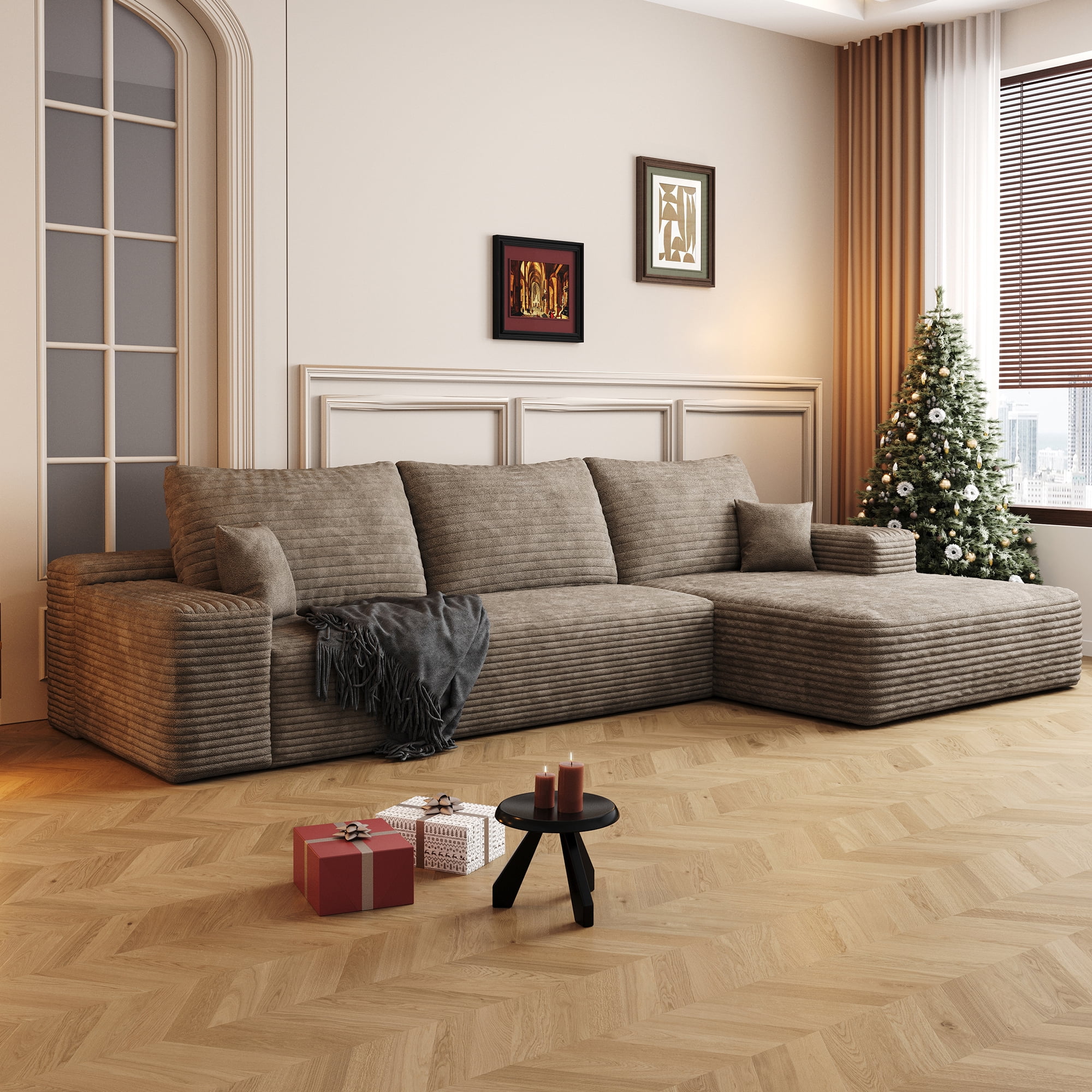 MAYEERTY 107" Cloud Sectional Couch Modern Modular Sofa for Living Room No Assembly Required, Camel