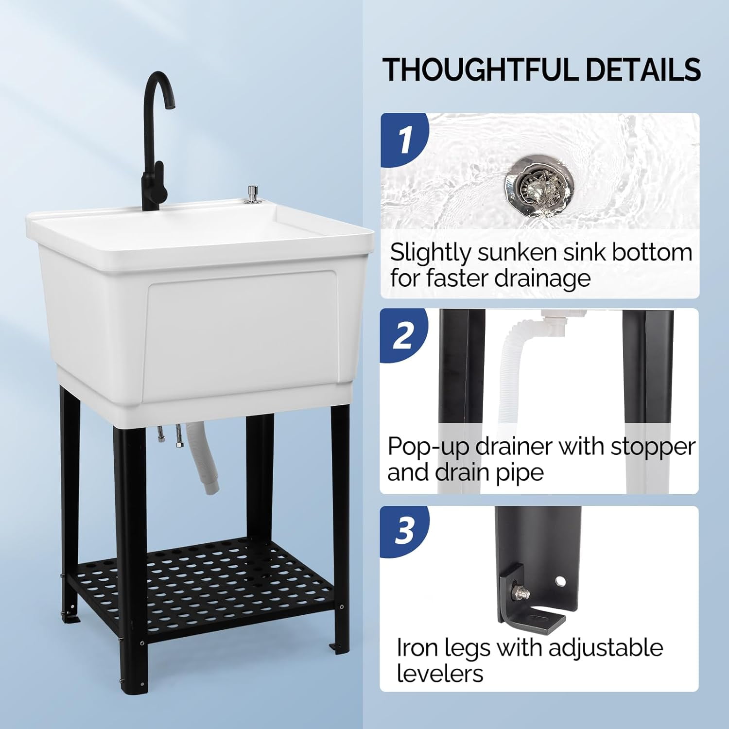 Ktaxon Freestanding Utility Sink Laundry Tub, with Stainless Steel Faucet, for Washing Room