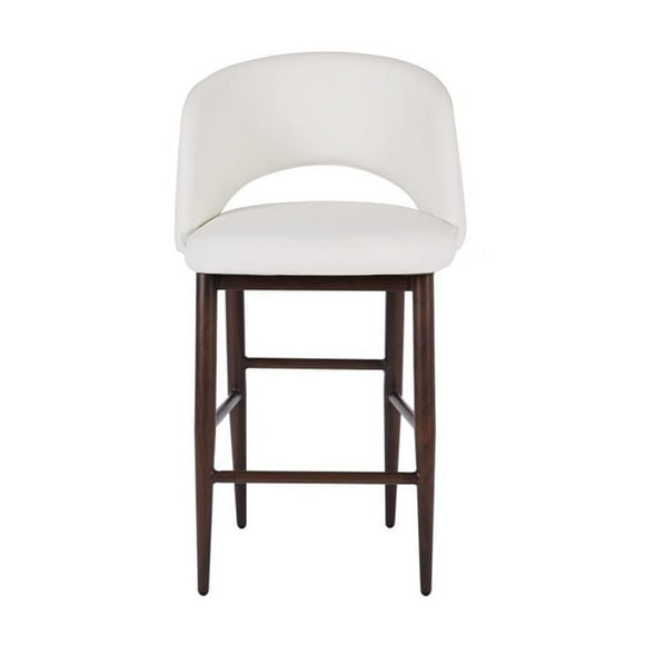 Plata Import Executive Stool in White, PU Executive Stool, Mid-Century Counter Stool, White PU Counter Stool, Kitchen PU Stool, Island Stool, Modern Counter Stool, with Backrest and Footrest