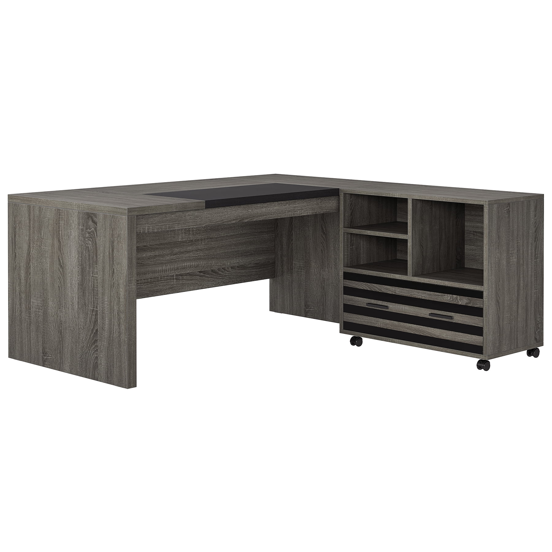 Finmind  Executive Desk with Mobile File Cabinet, 62.2-Inch L-Shaped Office Desk with Storage Shelves for Home Office, Gray