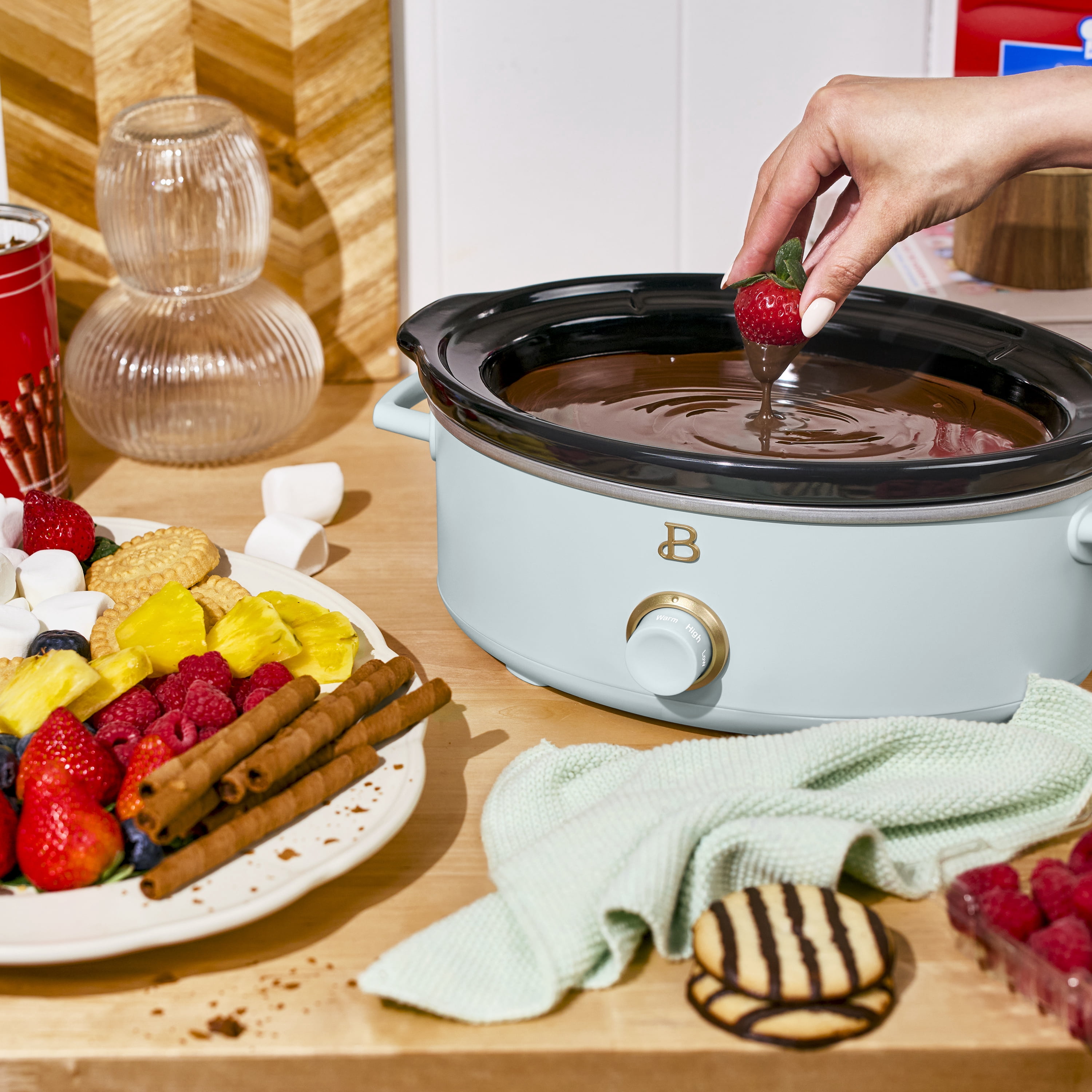 Beautiful 2.5 Qt Dip and Serve Manual Slow Cooker, Hydrangea by Drew Barrymore