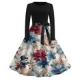 thumbnail image 5 of Women's Casual Fashion Round Neck Long Sleeve Christmas Printed Party Vintage Long Dresses, Retro Audrey Style, Holiday Dress for Christmas, Casual Wear, Festive,Blue,L, 5 of 7