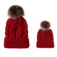 thumbnail image 3 of Gorro de punto trenzado con bola de otoño e invierno, cálido gorro de lana con bola de piel de mapache de imitación para padres e hijos, 3 of 6
