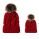thumbnail image 2 of Gorro de punto trenzado con bola de otoño e invierno, cálido gorro de lana con bola de piel de mapache de imitación para padres e hijos, 2 of 6