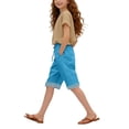thumbnail image 2 of OOOUM Girls Knee Length Pants High Waist Wide Leg Cropped Pants With Pockets Skinny And Comfortable Summer Bottoms For Kids Sky Blue 9-10 Years, 2 of 4