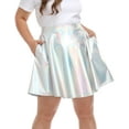 thumbnail image 4 of HDE Plus Size Shiny Metallic Skater Skirt High Waisted Holographic Pleated Skirt Holographic 2X, 4 of 6