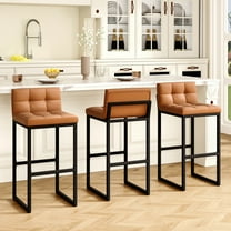 FIRAVOE Bar Stools Set of 3, PU Leather Tall Bar Stools (Low Back)(Thickened Frame) 30" Modern Barstools Bar Chairs for Kitchen Island, Caramel Brown
