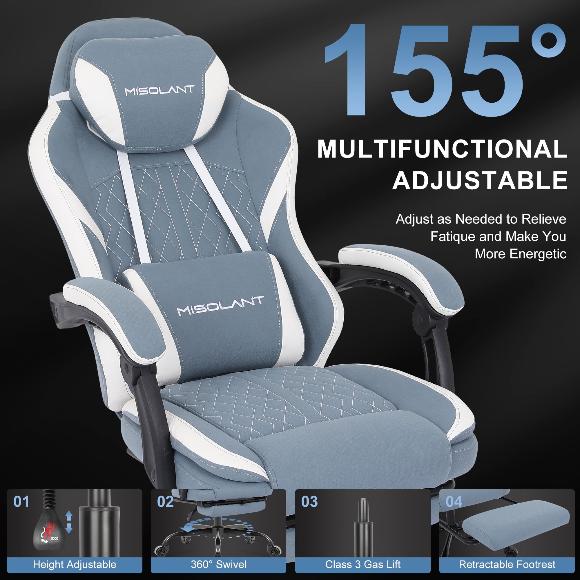 Misolant Gaming Chair with Footrest, Ergonomic Gamer Gear Gaming Chair for Adult with Lumbar Massage