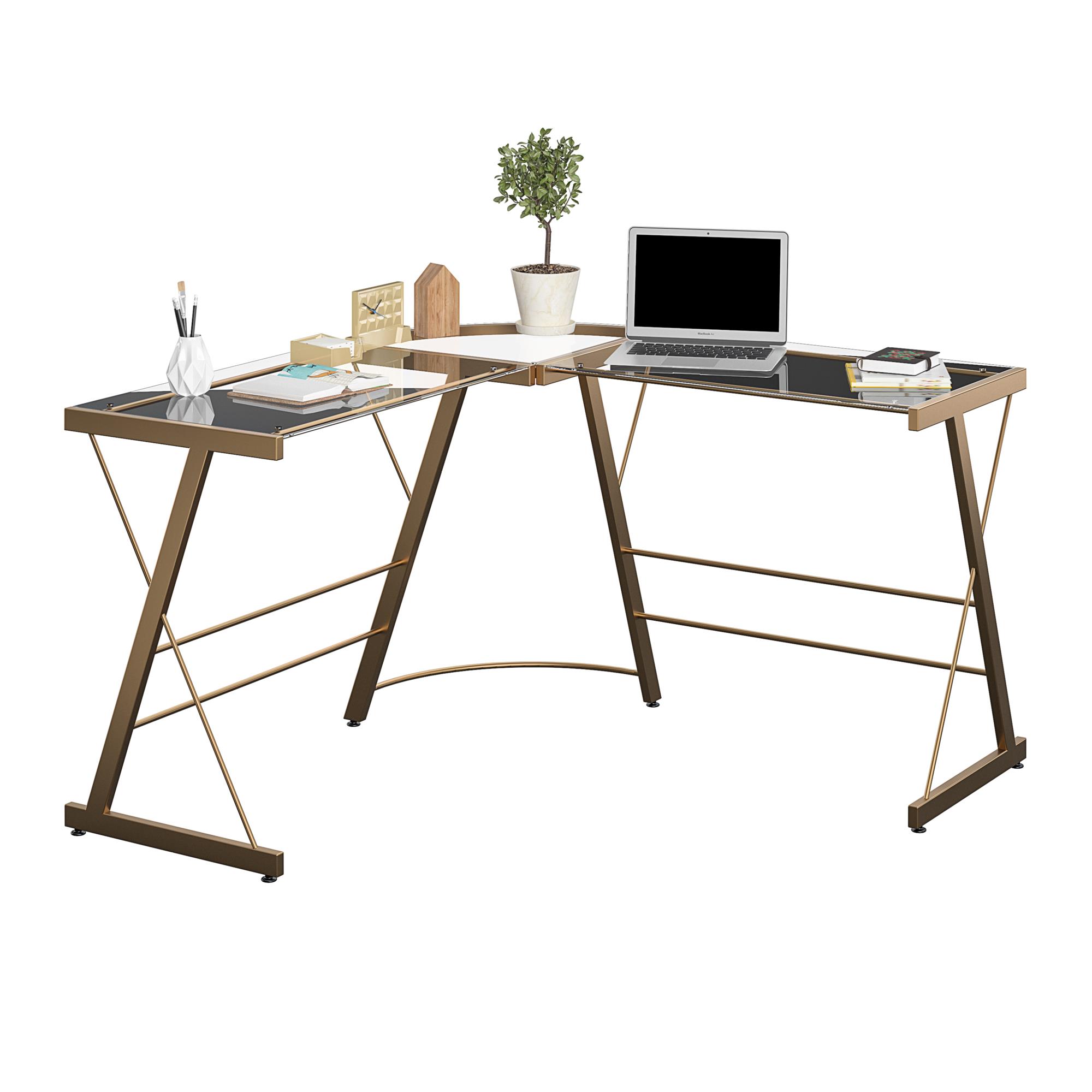 Ameriwood Home Perth Glass L-Shaped Computer Desk, Gold