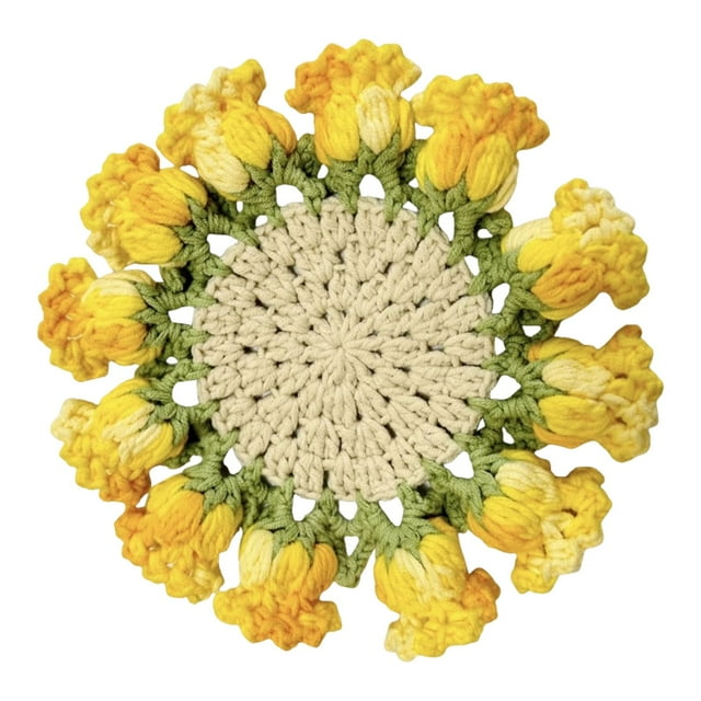 YWIYIUD 1PC 3.94inch Vintage Crochet Pattern Flower Bouquet Flower Insulation Pads Knitting Kit with Cotton Thread for Desktop Protection DIY Craft Accessories Tools Set and Home Decoration