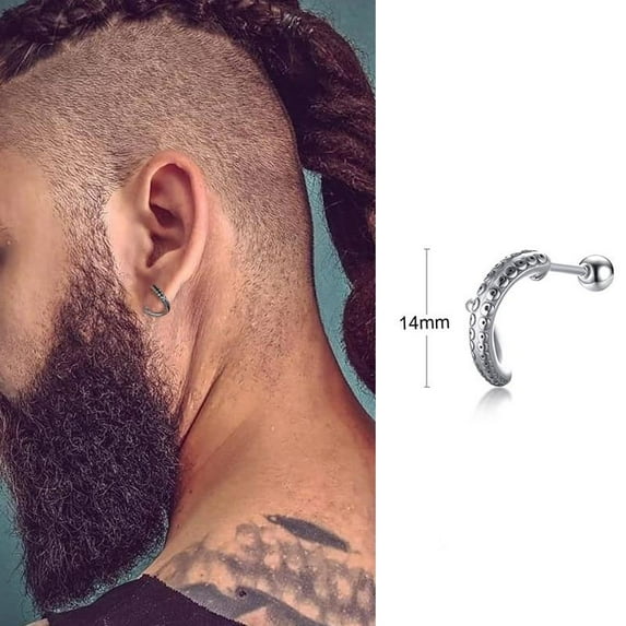 COOL SINGLE SILVER STAINLESS STEEL HOOP DAGGER EARRING
