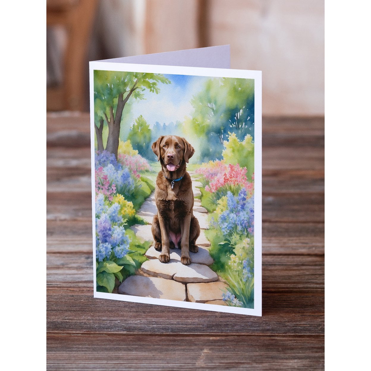 Chesapeake Bay Retriever Spring Path Greeting Cards Pack of 8 7 in x 5 in