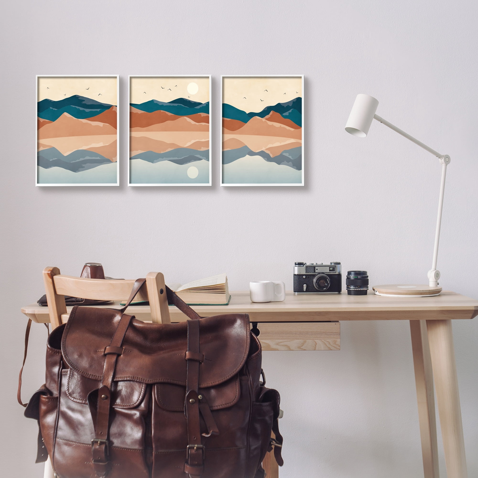 Stupell Industries Modern Landscape Reflection Flying Birds Over Lake Graphic Art White Framed Art Print Wall Art, Set of 3, Design by JJ Design House LLC