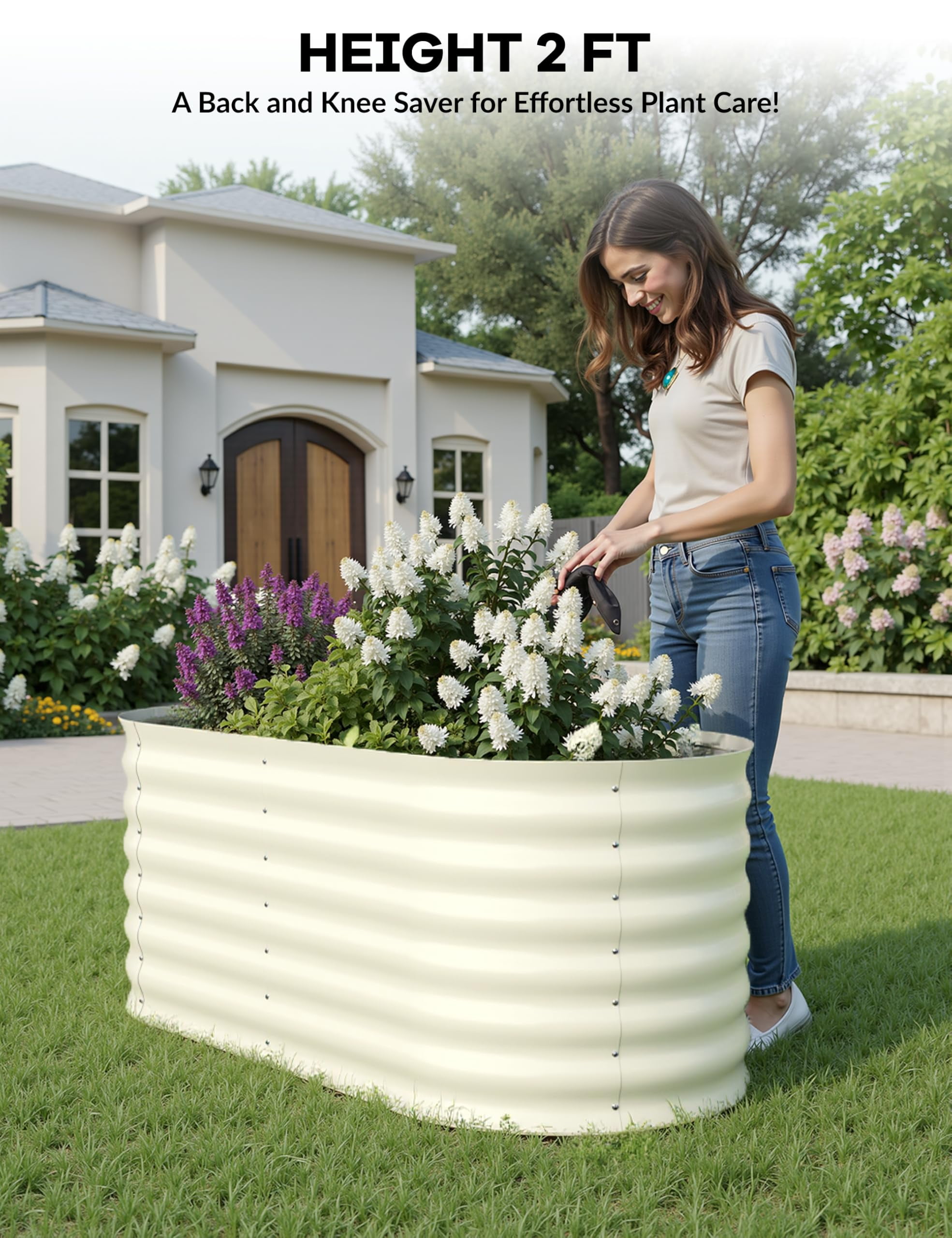 2-Pack Galvanized Steel Raised Garden Bed – Outdoor Planter Box with Support Rods, Rust-Resistant Metal, Easy Assembly, for Vegetables, Herbs, Flowers