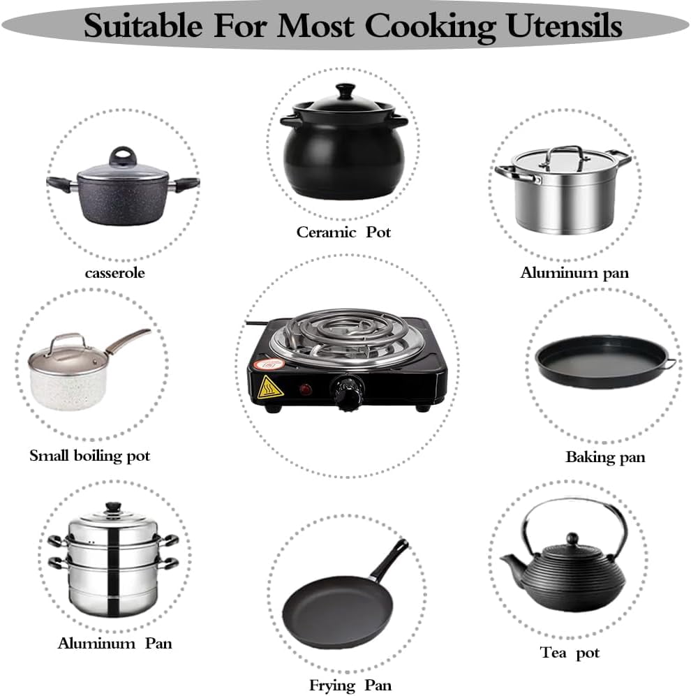1000W Electric Single Burner, Portable Electric Hot Plate Cooktop Cookers, 5 Level Adjustable Temperature Stove Burner for Home Dorm Camping Cooking, Black