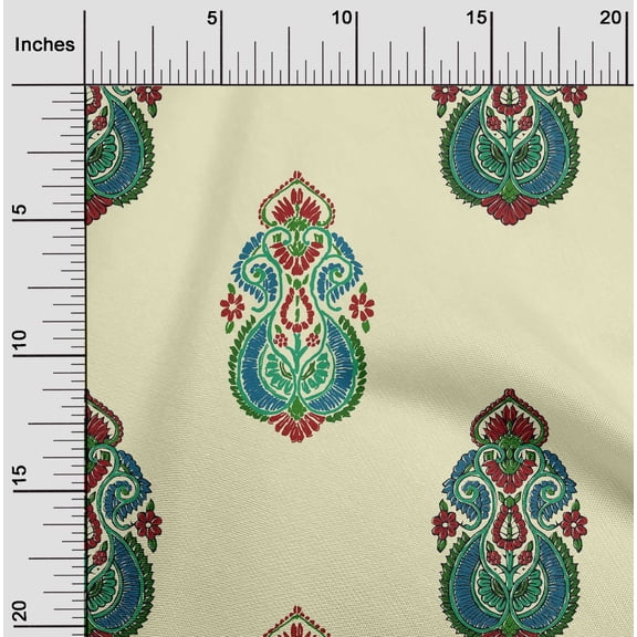 oneOone Cotton Jersey Light Yellow Fabric Floral & Paisley Block Sewing Craft Projects Fabric Prints By Yard 58 Inch Wide