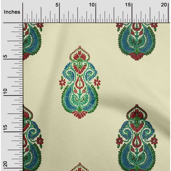 oneOone Cotton Jersey Light Yellow Fabric Floral & Paisley Block Sewing Craft Projects Fabric Prints By Yard 58 Inch Wide