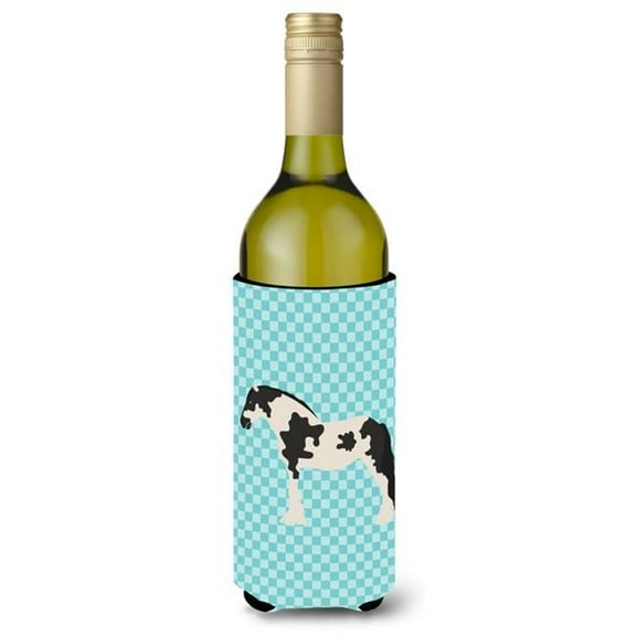 Cyldesdale Horse Blue Check Wine Bottle Beverge Insulator Hugger