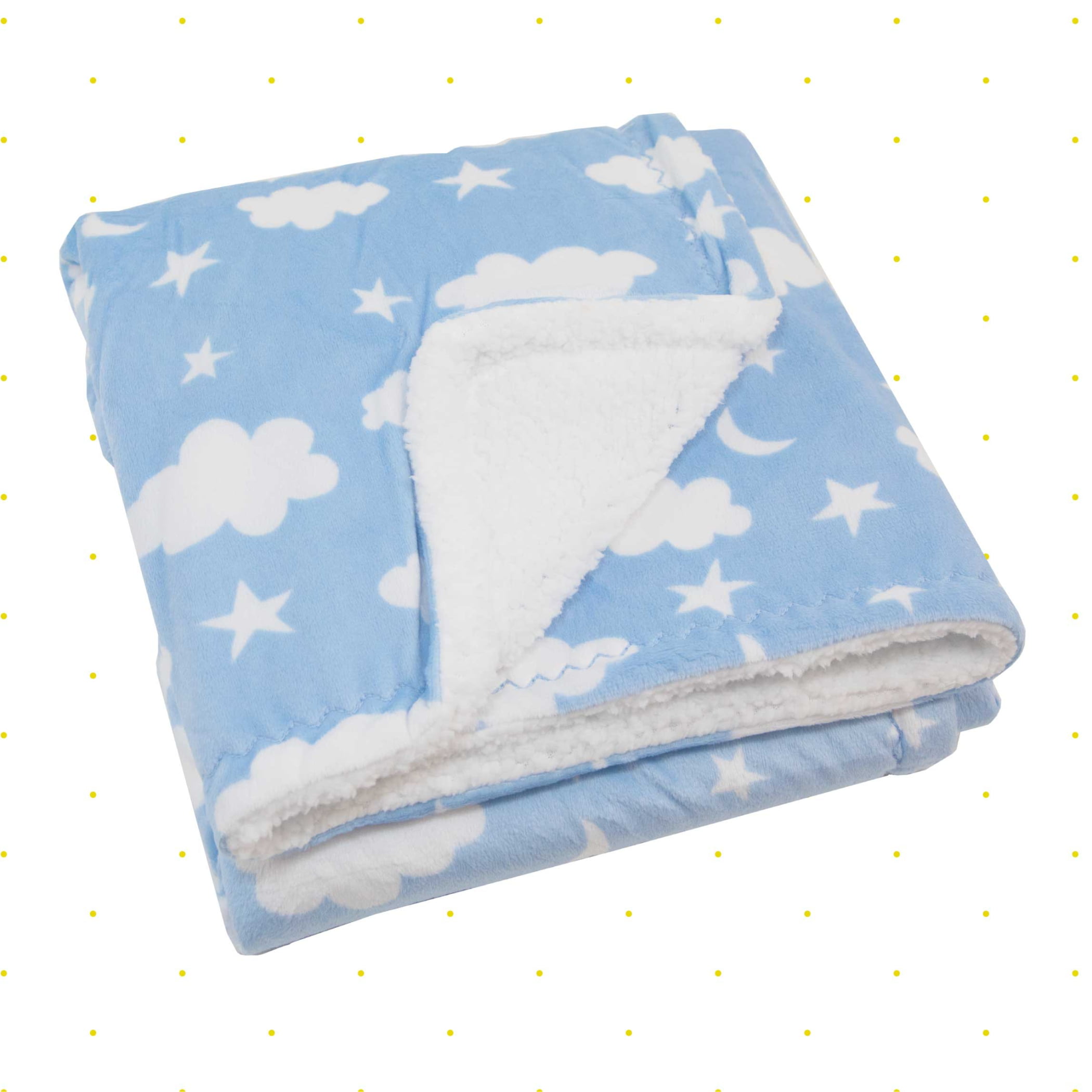 Spasilk Velboa Fleece Blanket With Thick Stitch Trim Accessory for Crib and Stroller, Blue Clouds