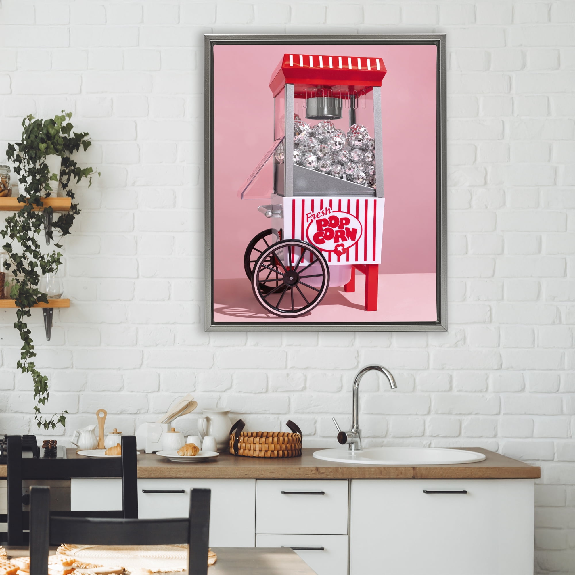 Stupell Industries Movie Popcorn with Disco Balls Gray Framed Floater Canvas Wall Art, design by LISH Creative