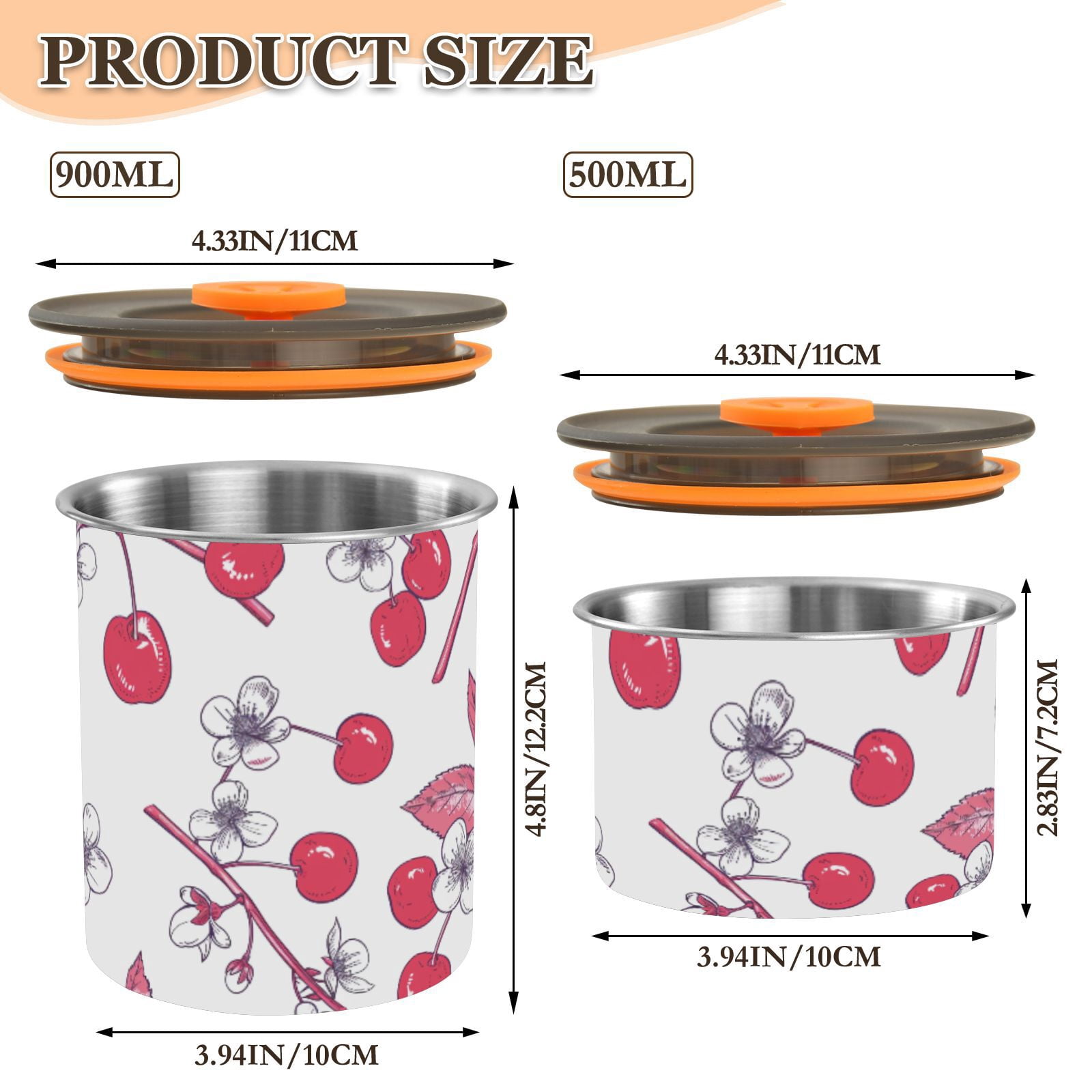 Cherry Blossom Airtight Coffee Bean Canister 30oz Food Storage Containers with Lids For Gournd, Tea, Sugar, Flour, Rice, Cereal, Candy Cookie Jar