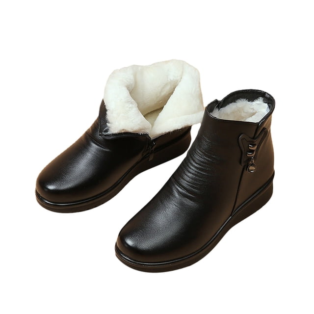 Liquidation d'Économies d'Hiver! Bottines pour Femmes PEZHADA,Bottes pour Femmes,Chaussures pour Femmes Imperméables à Plateforme Bout Rond Talons Moyens Confortables Chaudes Décontractées Épaisses en Molleton Fermeture Éclair Latérale Bottines de Neige Noires