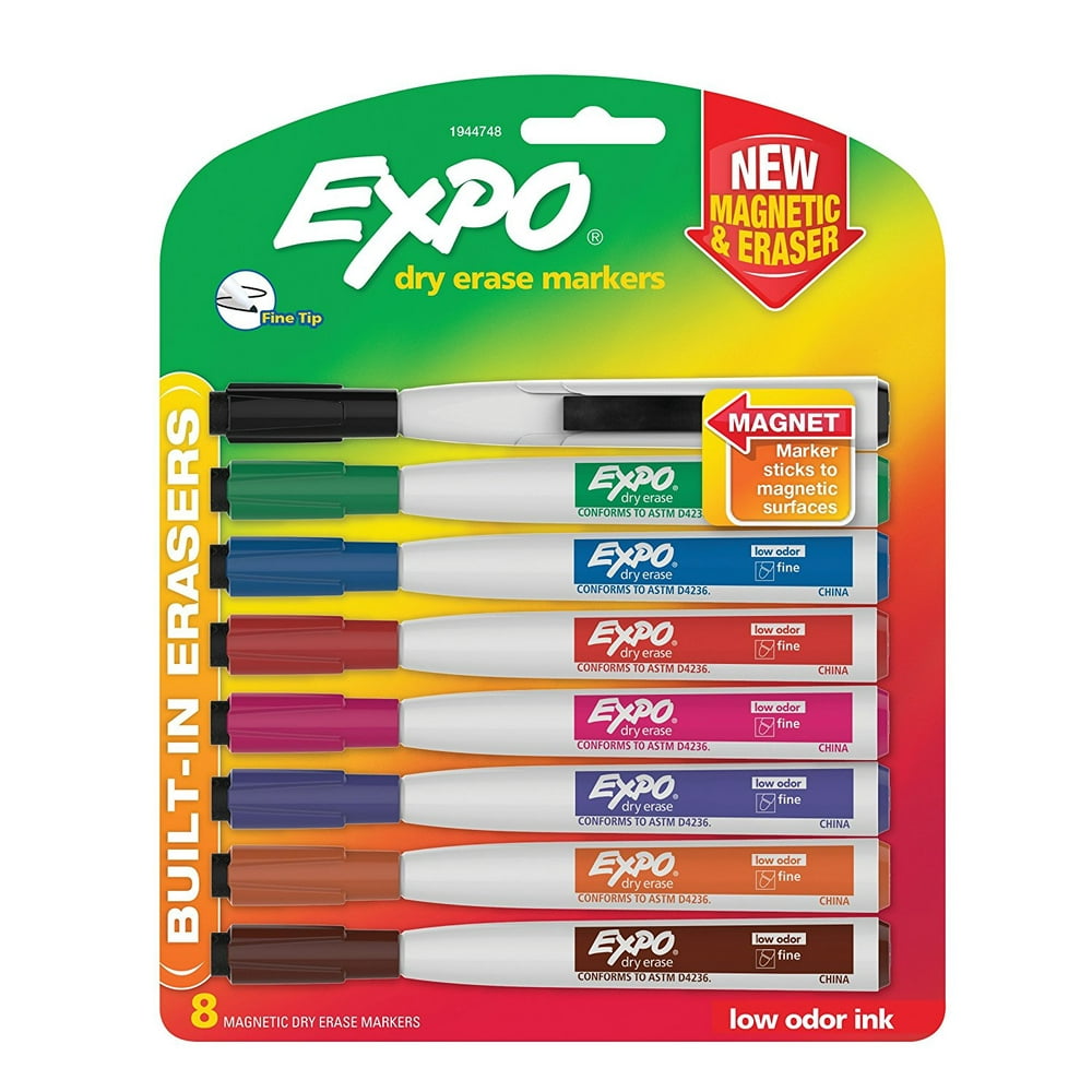 EXPO Dry Erase Markers with Eraser, Fine Tip, Assorted Colors