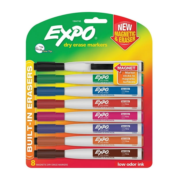 EXPO Dry Erase Markers with Eraser, Fine Tip, Assorted Colors