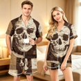 thumbnail image 2 of JULMCOMO Halloween Matching Pajamas for Couples Horror Skull Print Short Sleeve Soft Party Two Piece Sets Loose Fit Holiday Lounge Sets Beige-Women L, 2 of 6