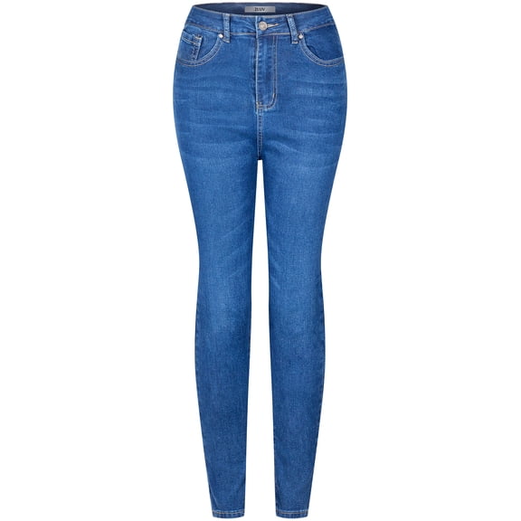 2Luver, Women's, High Waist Rise 5 Pockets Skinny Comfy Jeans Zip Button Closure, Light Blue, 9