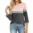 thumbnail image 3 of Fanxing Women's 3/4 Sleeve Tops Colorblock Loose Crew Neck Oversized T-Shirts Fall Trendy Casual Dressy Tunic Blouse Pink S, 3 of 6