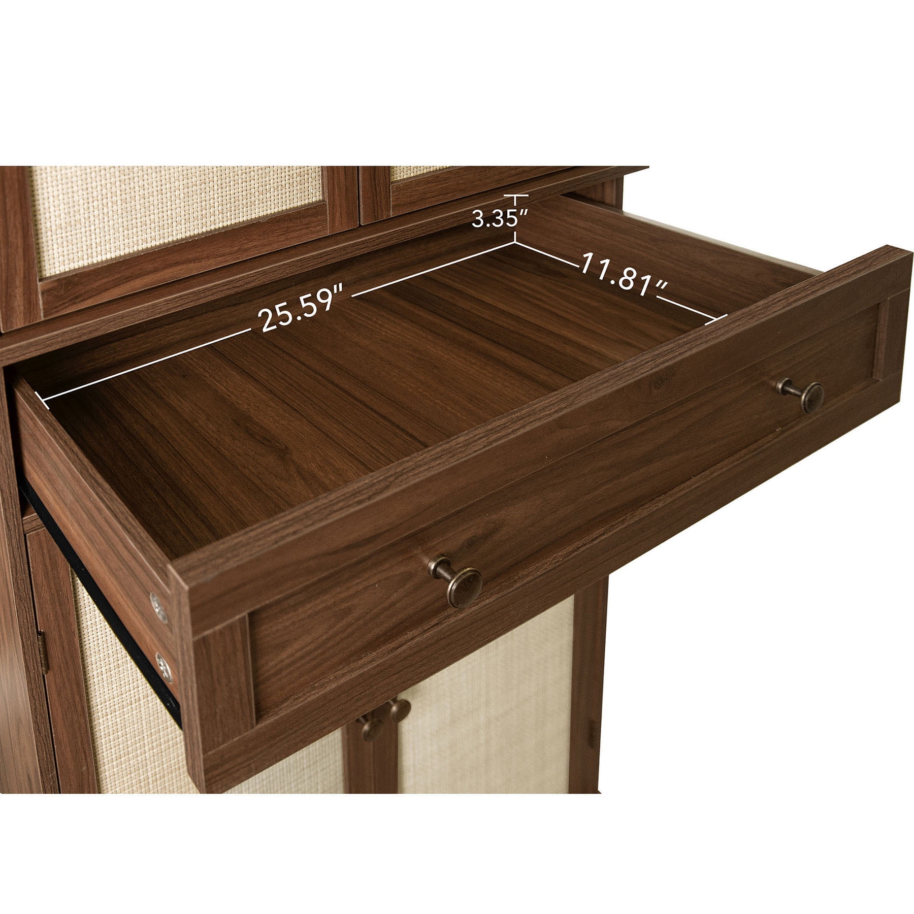 S-HOME 4 Door Storage Cabinet Featuring 1 Drawer and Adjustable Shelves in Engineered Rattan for Home Organization, Walnut