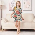 thumbnail image 6 of FORMRS Kids Short Sleeve Top and Pants Pajama Set Unisex Satin 2-Piece Sleepwear, Sizes 5-6Y, Red Flowers Pattern, 6 of 8