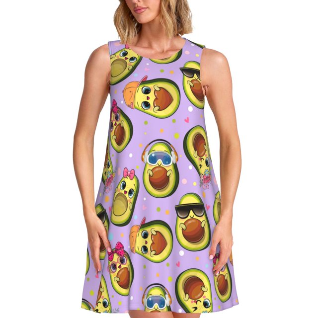 Balery Cartoon Avocados Vestidos de verano para mujer con estampado: vestido holgado sin mangas, vestido playero informal y cómodo para días calurosos.