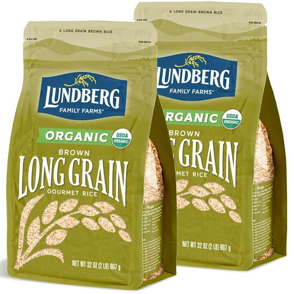 Lundberg Brown Rice, Regenerative Organic Certified, 2-Pack â€“ Non-Sticky, Aromatic Long Grain Rice, Responsibly Grown in California, 32 Oz Ea