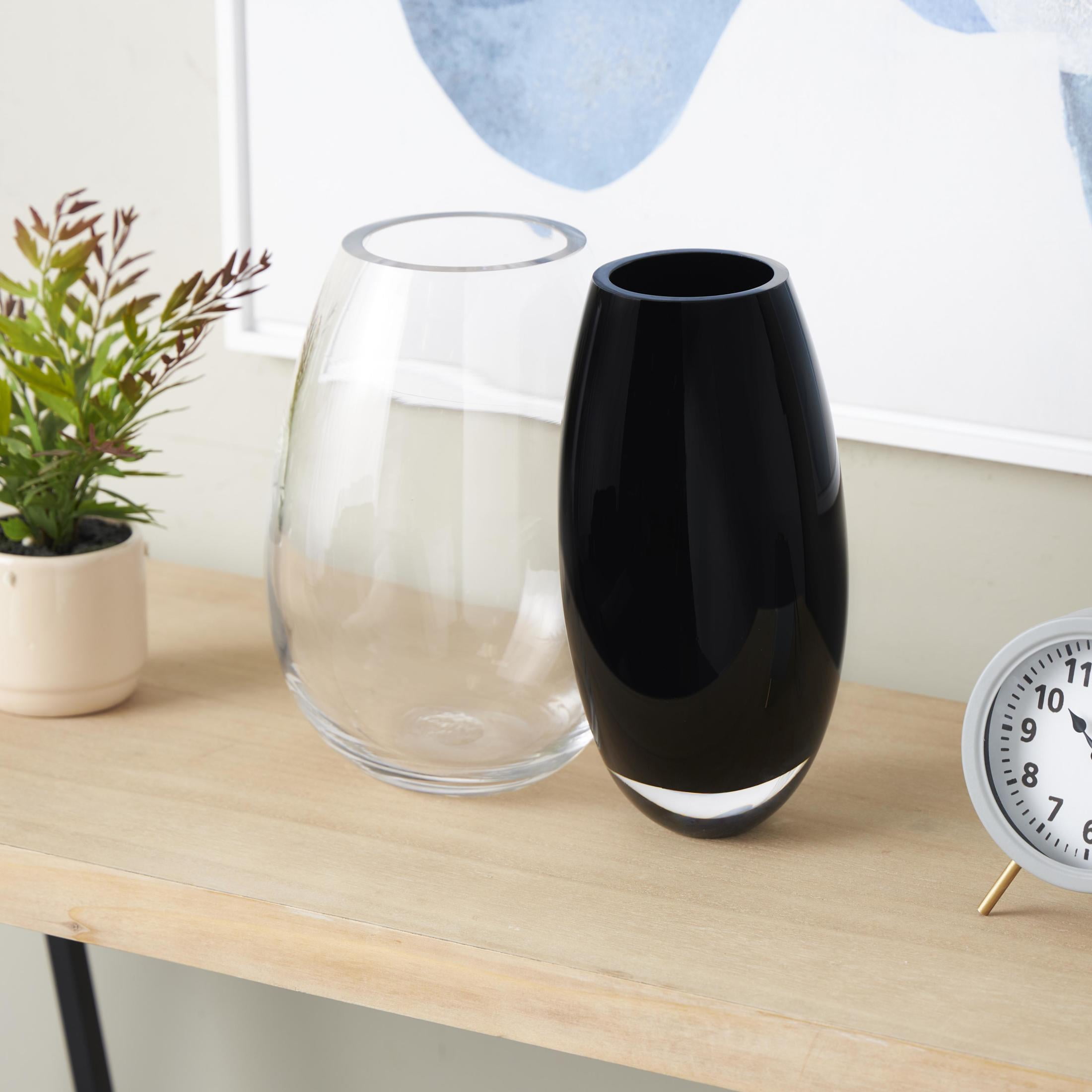 DecMode 13" Abstract Handmade Rounded 2 Opening 2 Opening Black Recycled Glass Vase with Clear Glass Accent