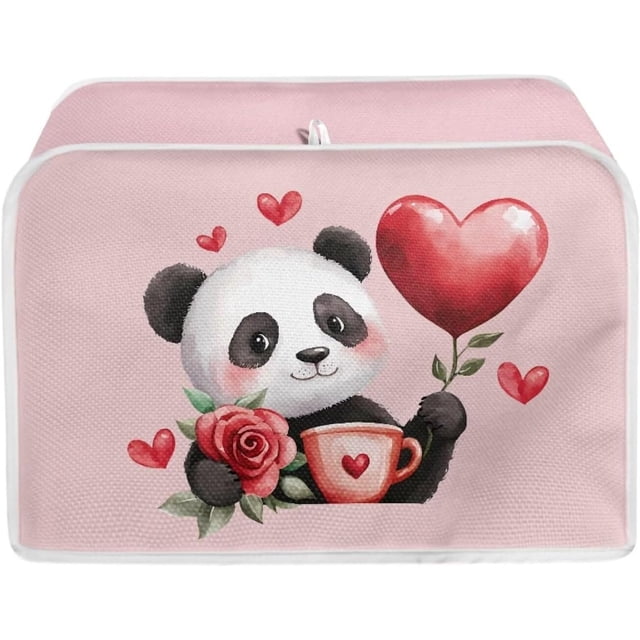 UNICEU Valentine's Day Panda Rose Print Toaster Covers 2 Slice Bread Maker Dust Cover Heart Print Kitchen Small Appliance Dust Protector