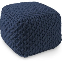 HLL Square Pouf Ottoman, Navy Blue 18.5" W x 18.5" D x 14.5" H Cotton Knit Foot Stool - Boho Floor Pouffe for Living Room, Bedroom, Home Office