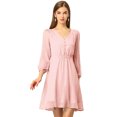 thumbnail image 1 of INSPIRE CHIC Robe en Mousseline pour Femme, Unie, Mignonne, Col en V, Manches Mi-Longues, Fluide, Ligne A, 1 of 6