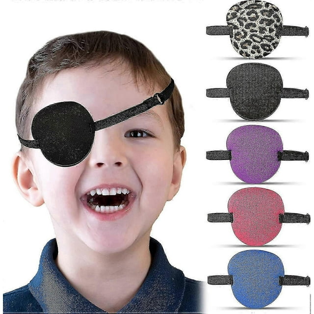 5 Pieces Eye Patch Adjustable Eye Patches With Buckle, Corrected Visual Eye Patch Pirate Eye Patches For Adults And Kids, Blue, Purple, Pink, Black, L