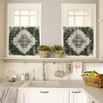 thumbnail image 4 of Boho Green Kitchen Curtains and Valances Set, Rod Pocket Curtains Tier Farmhouse Window Curtains 36 Inch Length, Retro Shabby Ethnic Tradition Geometric 3 Piece Kitchen Curtains Set, 4 of 6