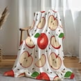 thumbnail image 7 of 1pc Red Apple Slice Plush Blanket - Soft Flannel Bedspread with Cute Pink & Green Apple Pattern, All-Season Cozy ' Bed Cover for &, Machine Washable Couch/Office/Nap Blanket, Gift (White Background), 7 of 7